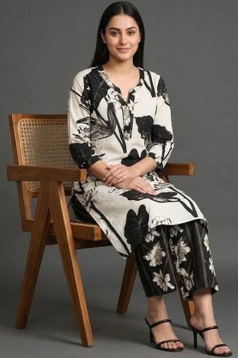 everyday classic women floral printed regular cotton kurta with palazzos