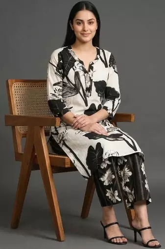 everyday classic women floral printed regular cotton kurta with palazzos