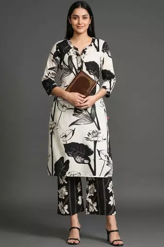 everyday classic women floral printed regular cotton kurta with palazzos