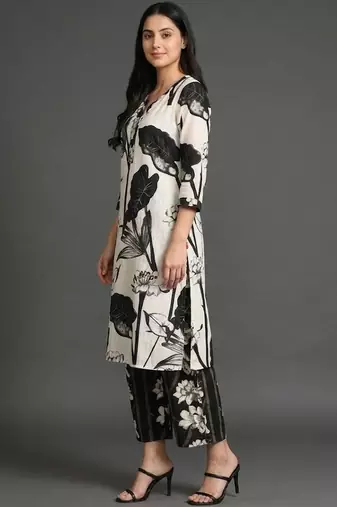 everyday classic women floral printed regular cotton kurta with palazzos