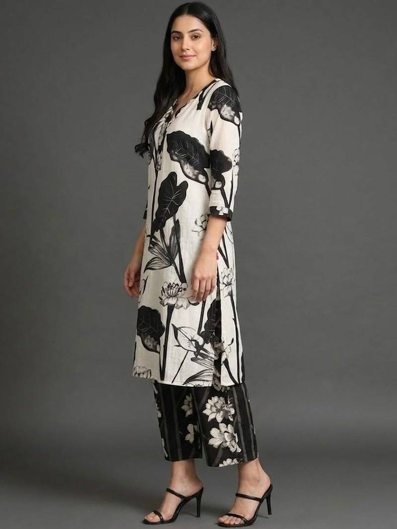 everyday classic women floral printed regular cotton kurta with palazzos