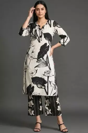 everyday classic women floral printed regular cotton kurta with palazzos