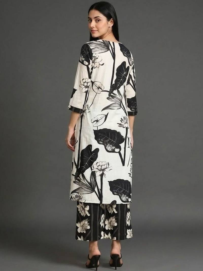 everyday classic women floral printed regular cotton kurta with palazzos
