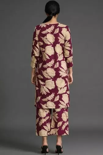 structured workwear women floral printed regular cotton kurta with trousers