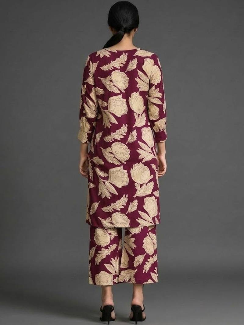 structured workwear women floral printed regular cotton kurta with trousers