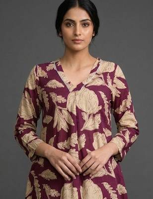 structured workwear women floral printed regular cotton kurta with trousers 6