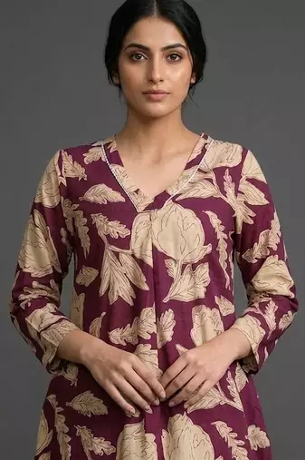 structured workwear women floral printed regular cotton kurta with trousers