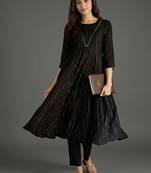 everyday classic women striped tiered thread work silk crepe kurta with trousers