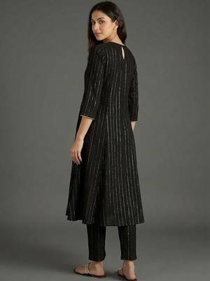 everyday classic women striped tiered thread work silk crepe kurta with trousers 3