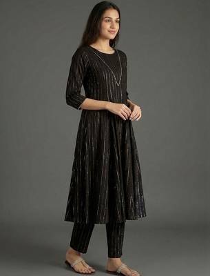 everyday classic women striped tiered thread work silk crepe kurta with trousers 4