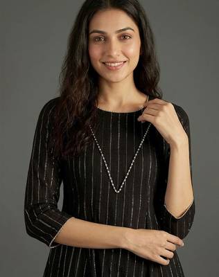 everyday classic women striped tiered thread work silk crepe kurta with trousers 6