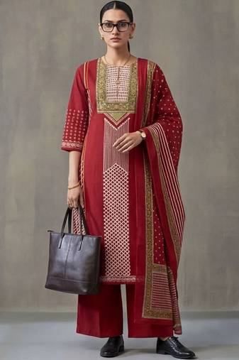 floral printed straight cotton kurta & trousers sets