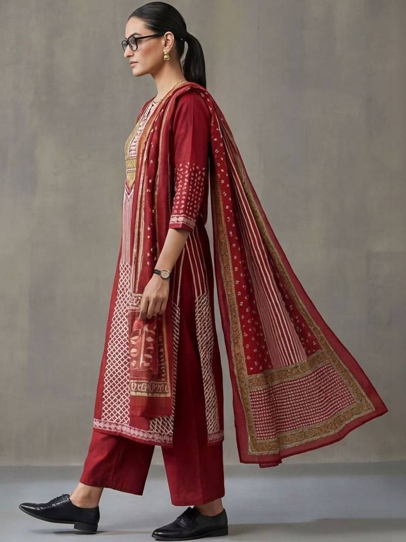 floral printed straight cotton kurta & trousers sets