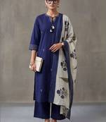 floral embroidered straight cotton kurta & trousers sets