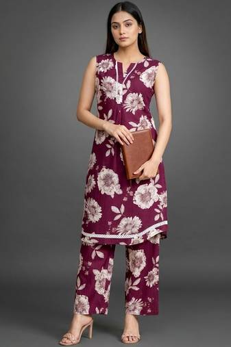everyday classic women floral printed regular cotton kurta with palazzos