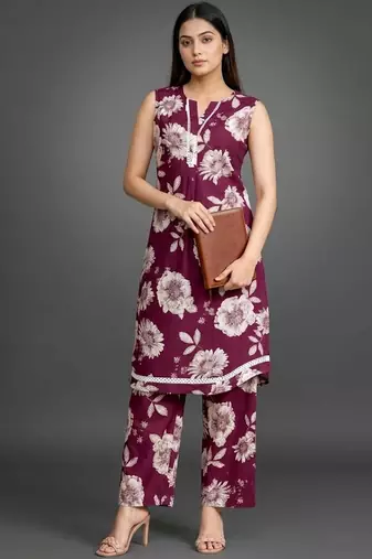 everyday classic women floral printed regular cotton kurta with palazzos