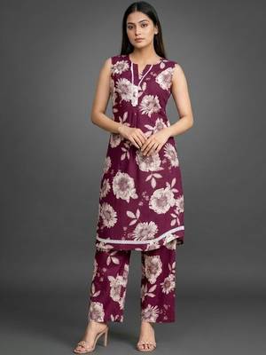 everyday classic women floral printed regular cotton kurta with palazzos 4