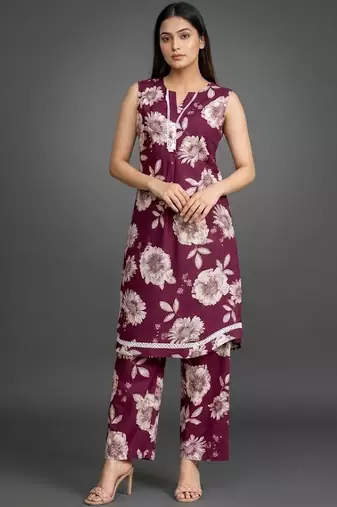 everyday classic women floral printed regular cotton kurta with palazzos