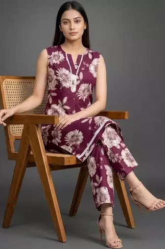 everyday classic women floral printed regular cotton kurta with palazzos