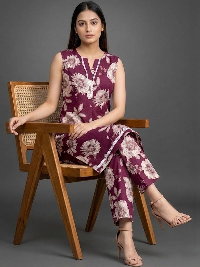 everyday classic women floral printed regular cotton kurta with palazzos
