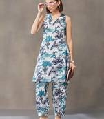 office-wear women floral printed regular cotton kurti with harem pants
