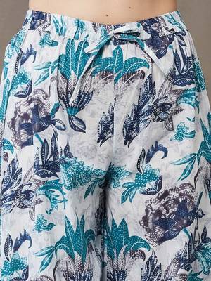 office-wear women floral printed regular cotton kurti with harem pants 5