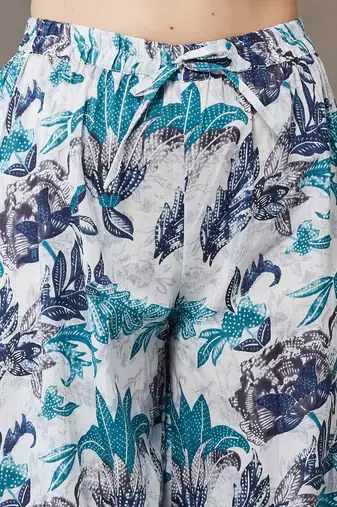 office-wear women floral printed regular cotton kurti with harem pants