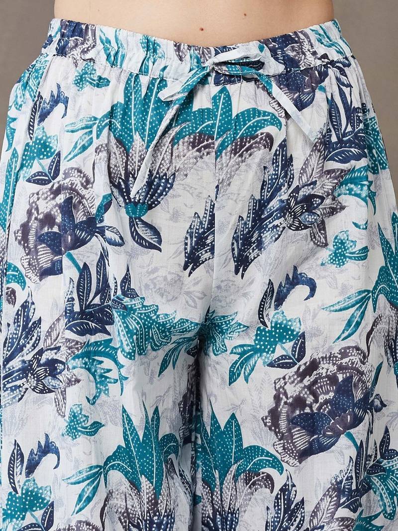 office-wear women floral printed regular cotton kurti with harem pants
