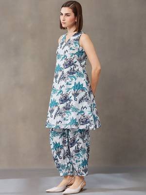 office-wear women floral printed regular cotton kurti with harem pants 6