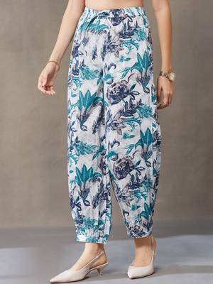 office-wear women floral printed regular cotton kurti with harem pants 7