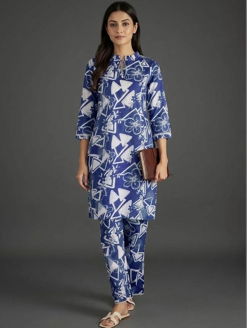 tailored women printed regular kurta with trousers