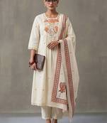 floral embroidered a-line cotton kurta & trousers sets