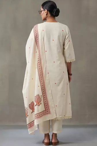 floral embroidered a-line cotton kurta & trousers sets