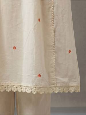 floral embroidered a-line cotton kurta & trousers sets 4