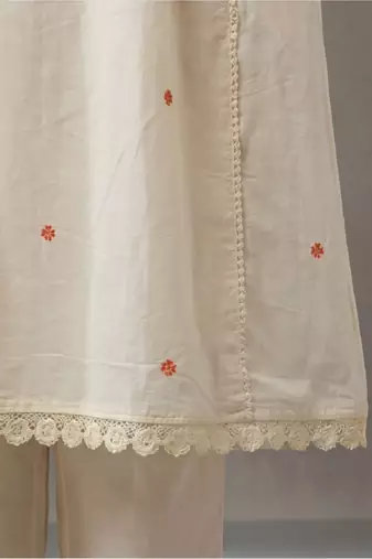 floral embroidered a-line cotton kurta & trousers sets