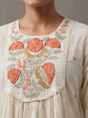 floral embroidered a-line cotton kurta & trousers sets 6