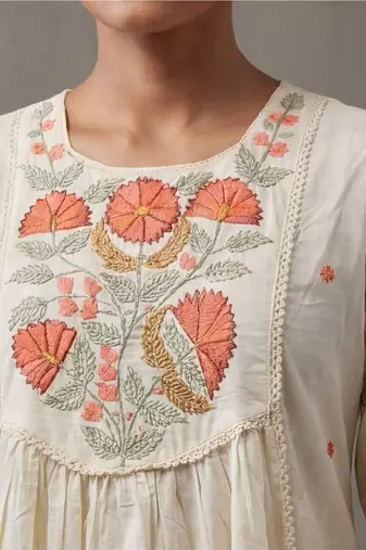 floral embroidered a-line cotton kurta & trousers sets