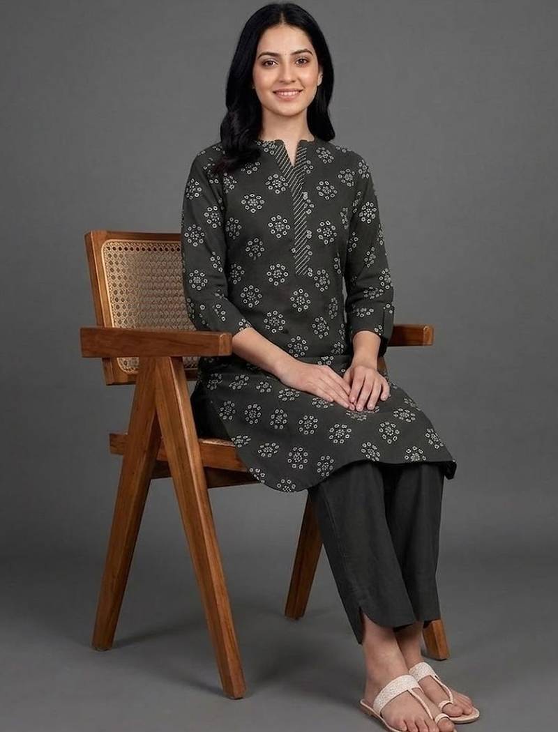everyday classic women ethnic motifs printed regular kurta with trousers