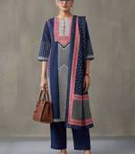floral embroidered straight cotton kurta & trousers sets