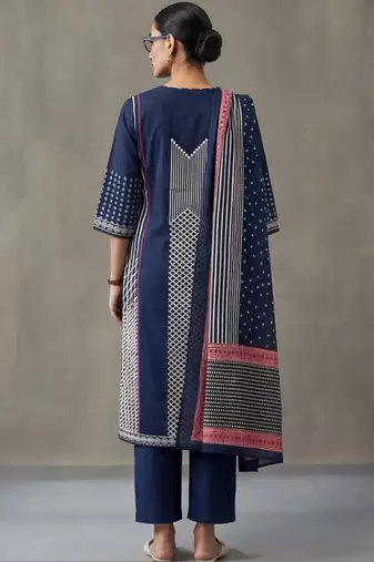 floral embroidered straight cotton kurta & trousers sets