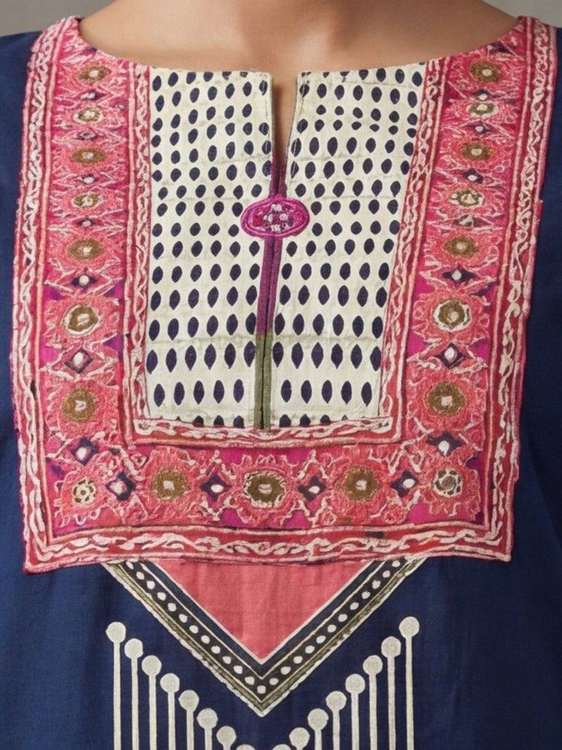 floral embroidered straight cotton kurta & trousers sets