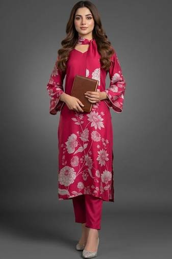formal women floral printed regular chanderi silk kurta with trousers & with dupatta