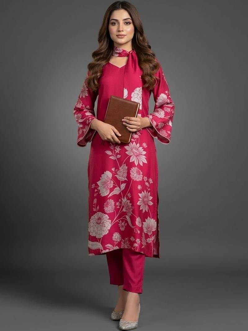 formal women floral printed regular chanderi silk kurta with trousers & with dupatta