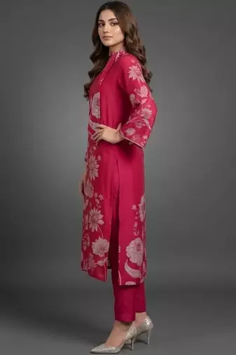 formal women floral printed regular chanderi silk kurta with trousers & with dupatta