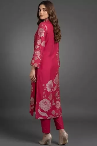 formal women floral printed regular chanderi silk kurta with trousers & with dupatta