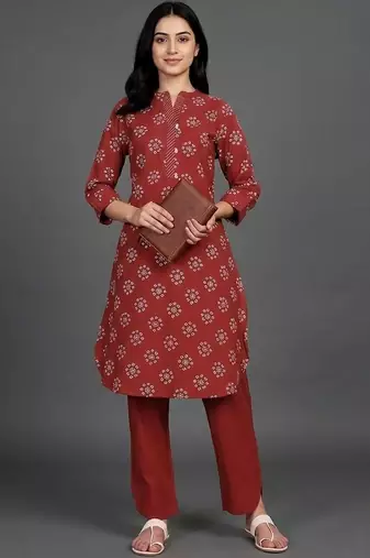 contemporary formal women ethnic motifs printed regular kurta with trousers