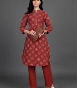 contemporary formal women ethnic motifs printed regular kurta with trousers
