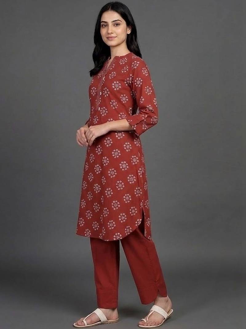 contemporary formal women ethnic motifs printed regular kurta with trousers