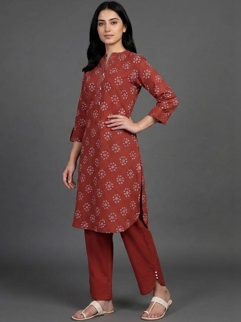 contemporary formal women ethnic motifs printed regular kurta with trousers