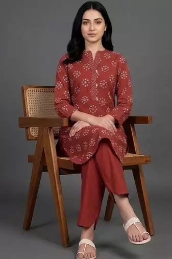 contemporary formal women ethnic motifs printed regular kurta with trousers